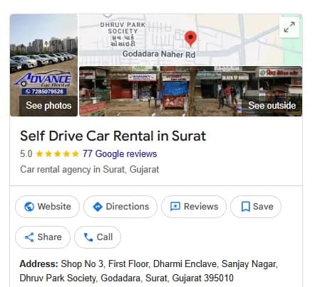 Car Rental Service — Google Maps profile